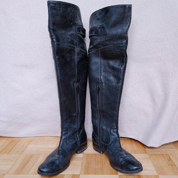 💯% Genuine Leather Over the knee Black Boots - low heels - size 36 - Picture 2 of 16
